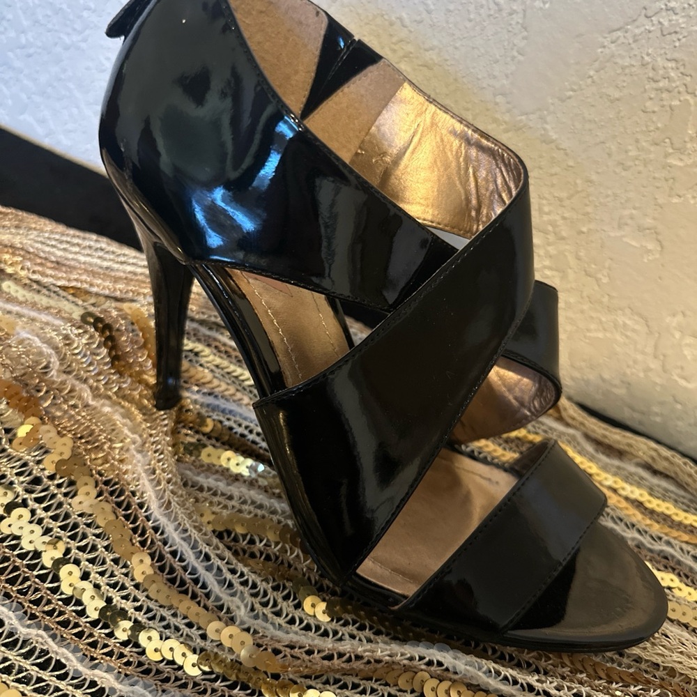 BCBG Black High Heel Sandals with Crisscross Straps
